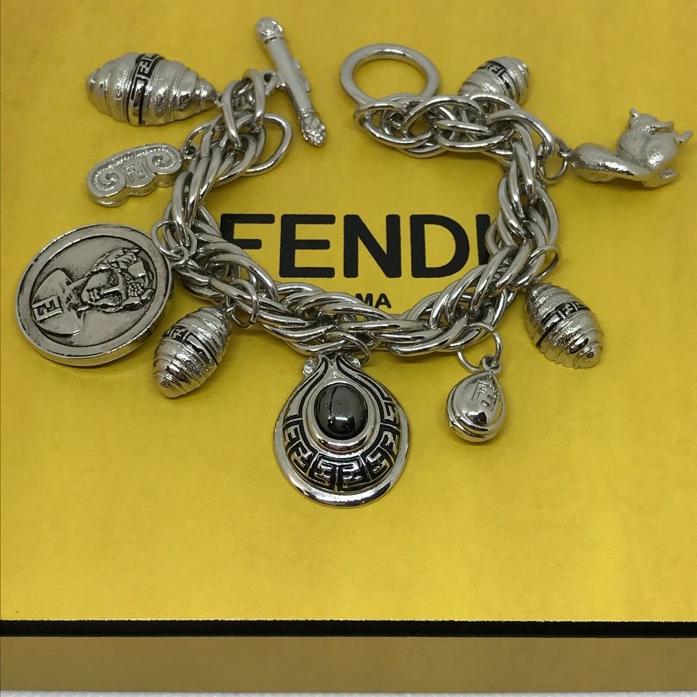 Fendi Silver Bracelet 9 Charms with FF logo